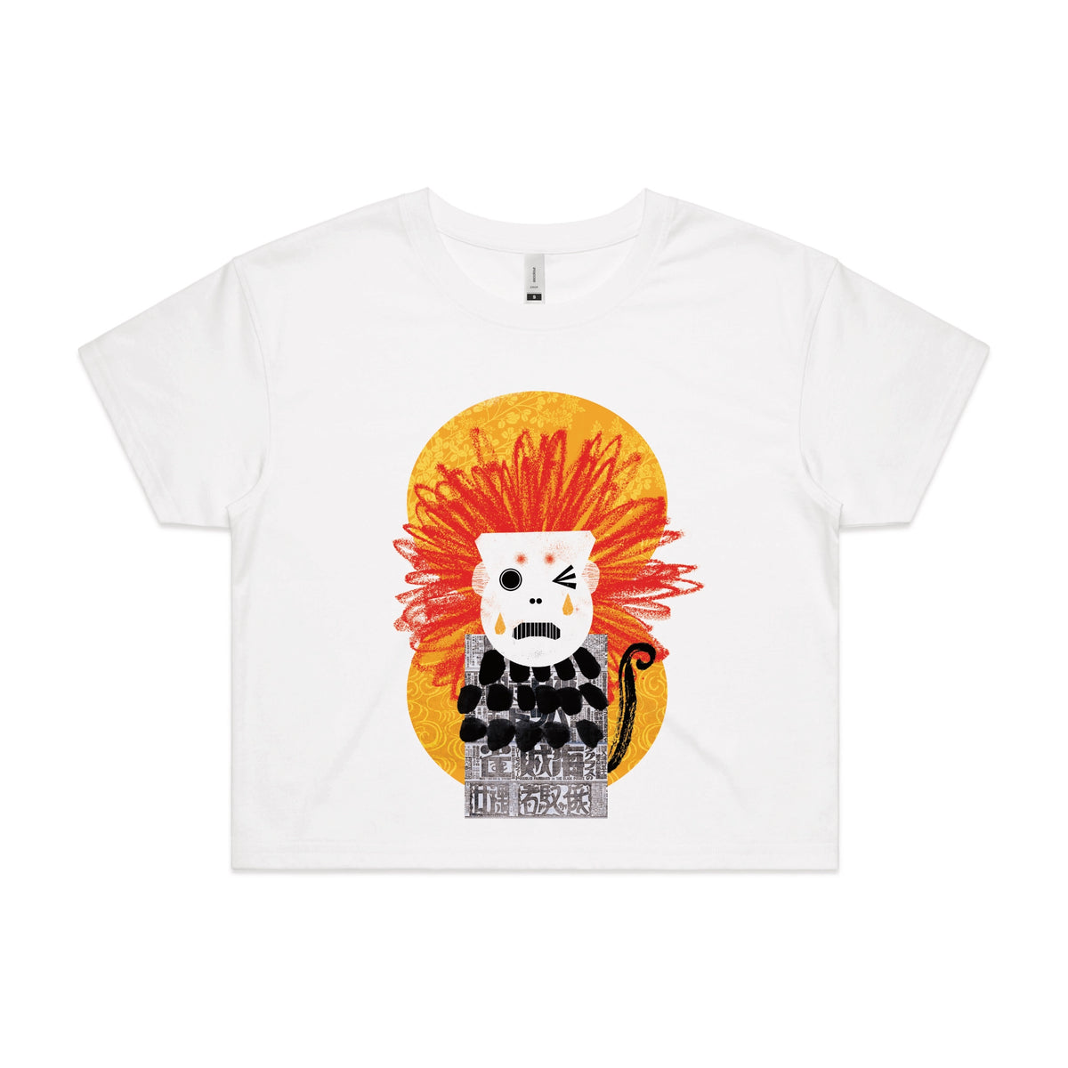 White crop top with Weeping Monkey graphic by Lonely Kids Club