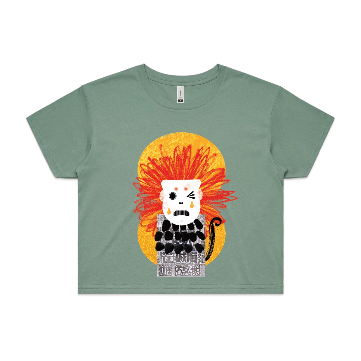 Sage crop top with Weeping Monkey graphic by Lonely Kids Club
