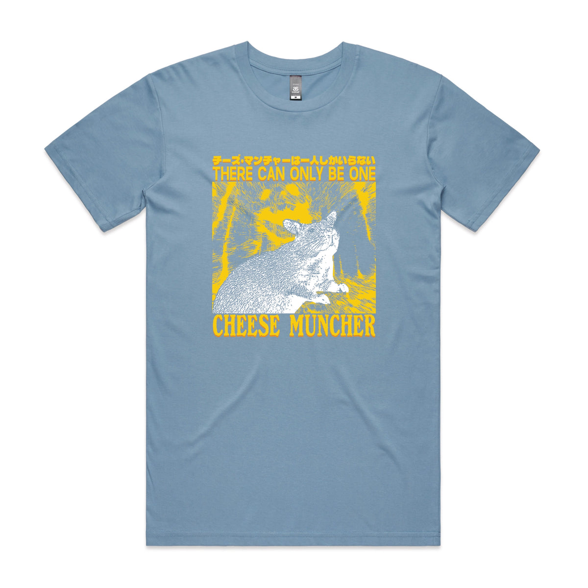 Carolina Blue unisex t-shirt with Cheese Muncher graphic by Lonely Kids Club