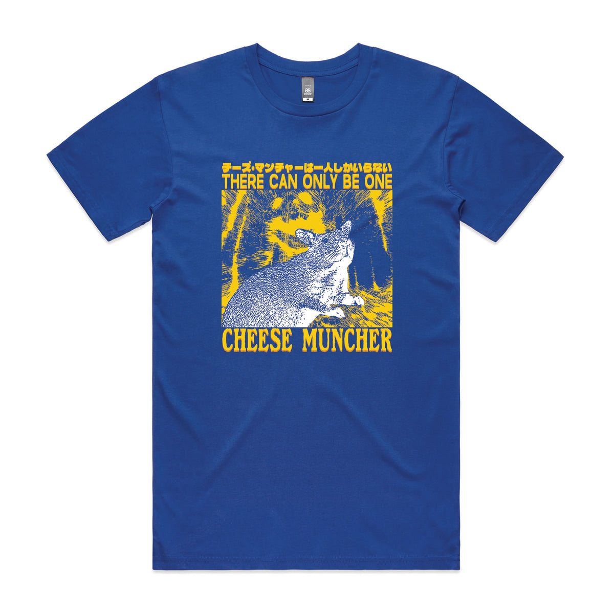 Royal Blue unisex t-shirt with Cheese Muncher graphic by Lonely Kids Club