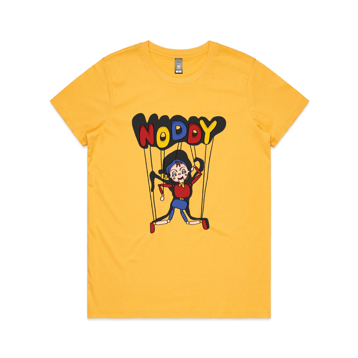 Yellow fitted womens t-shirt with Noddy graphic by Lonely Kids Club