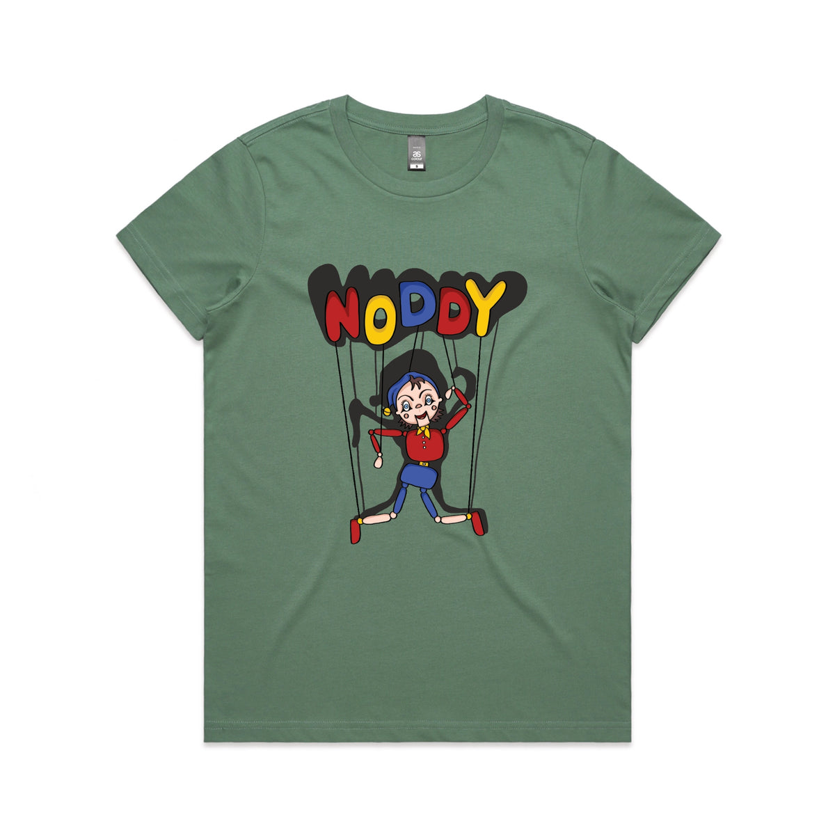 Sage fitted womens t-shirt with Noddy graphic by Lonely Kids Club