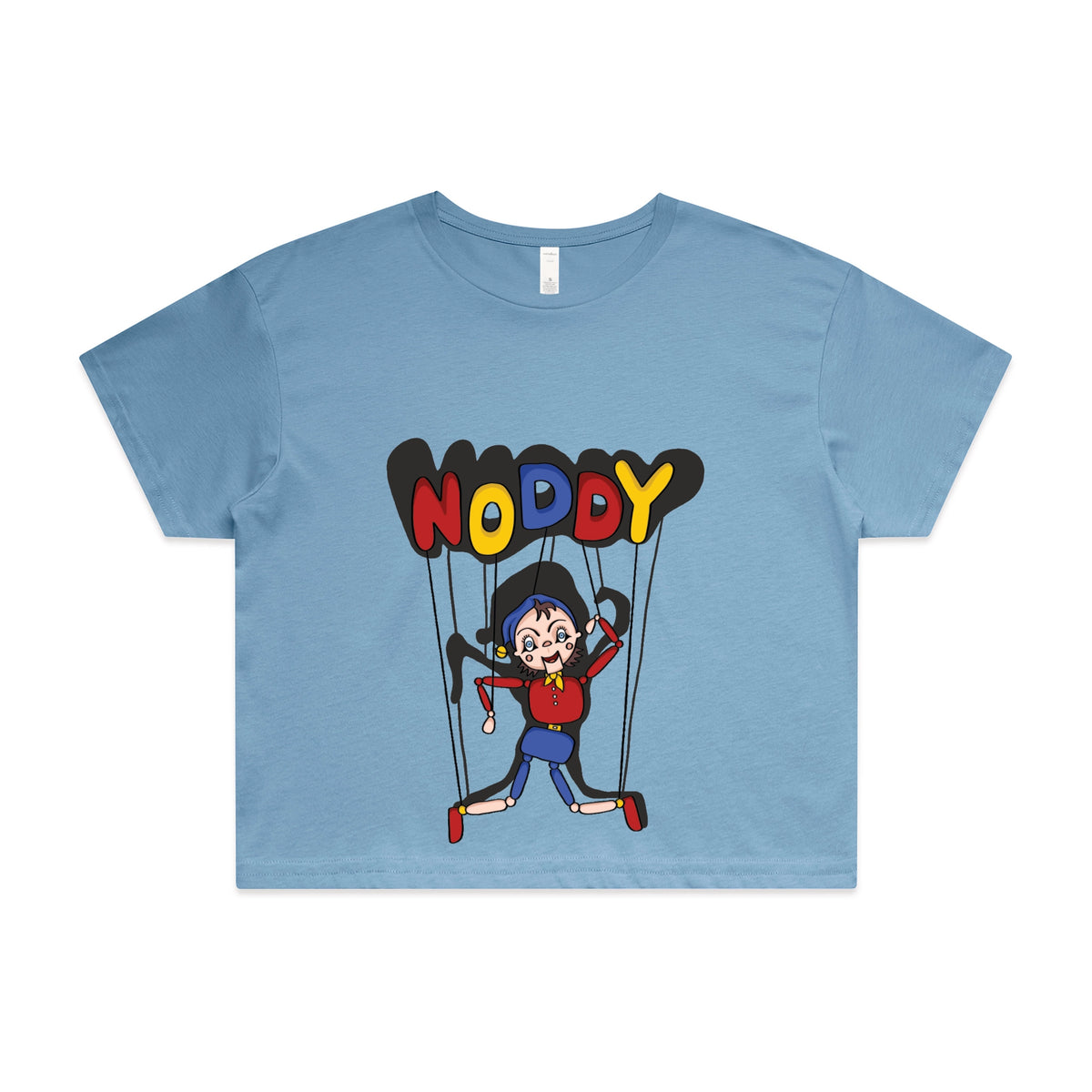 Carolina Blue crop top with Noddy graphic by Lonely Kids Club