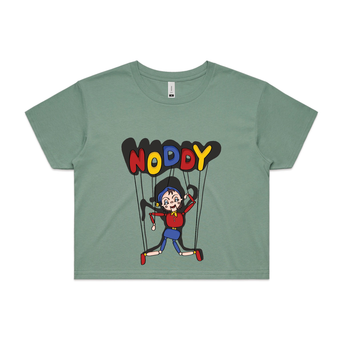 Sage crop top with Noddy graphic by Lonely Kids Club