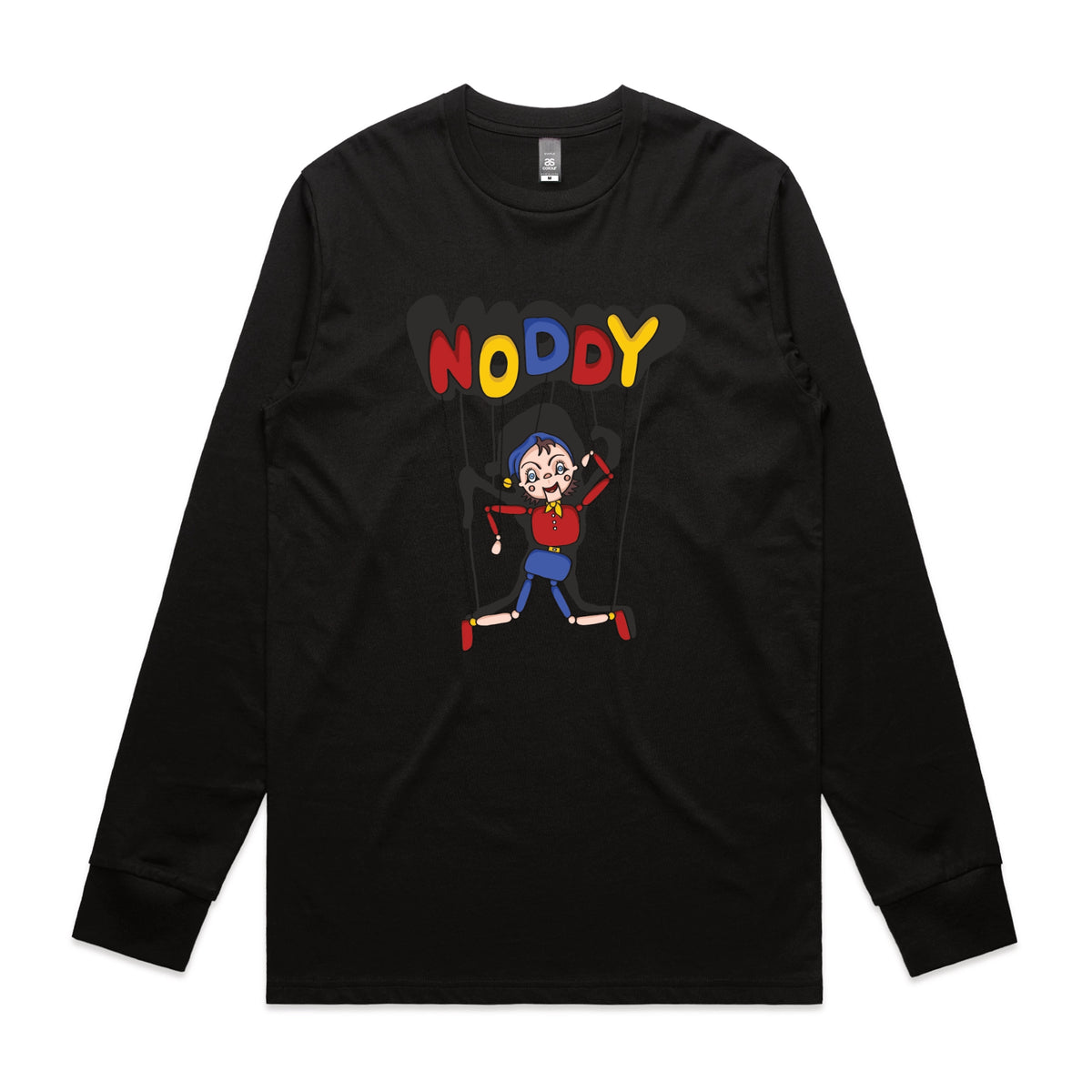Black long sleeve t-shirt with Noddy graphic by Lonely Kids Club