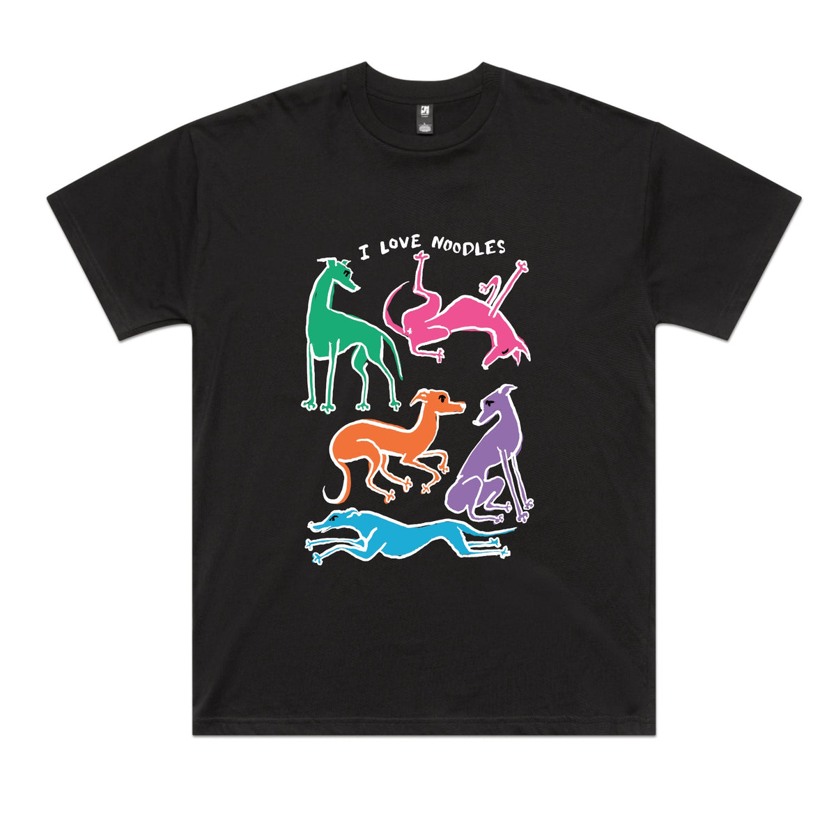 Black oversized t-shirt with I Love Noodles graphic by Lonely Kids Club