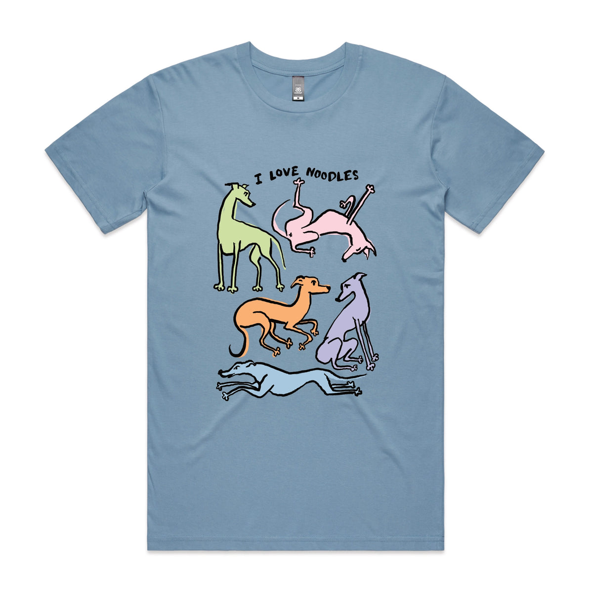 Carolina Blue unisex t-shirt with I Love Noodles graphic by Lonely Kids Club
