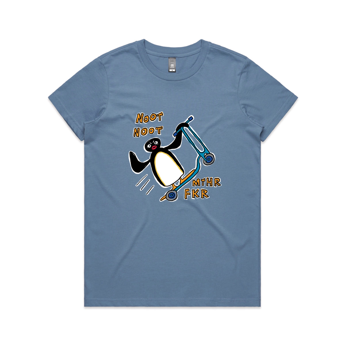 Carolina Blue fitted womens t-shirt with Noot Noot graphic by Lonely Kids Club
