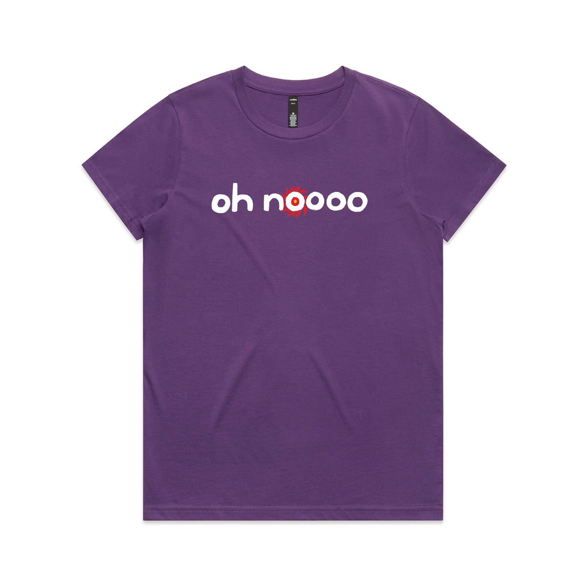 Purple fitted womens t-shirt with Oh Noooo graphic by Lonely Kids Club