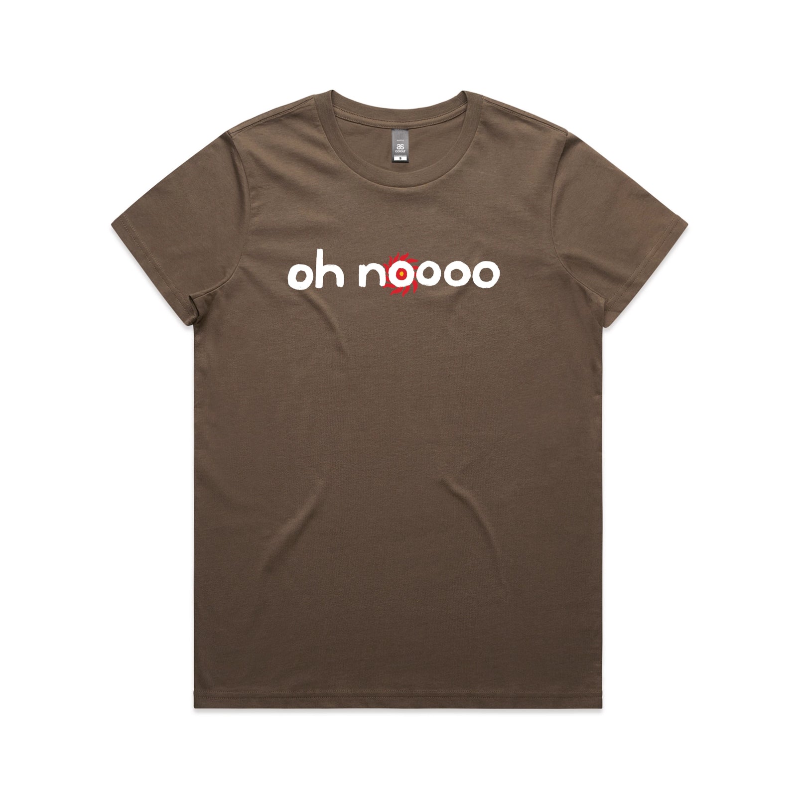 Walnut fitted womens t-shirt with Oh Noooo graphic by Lonely Kids Club