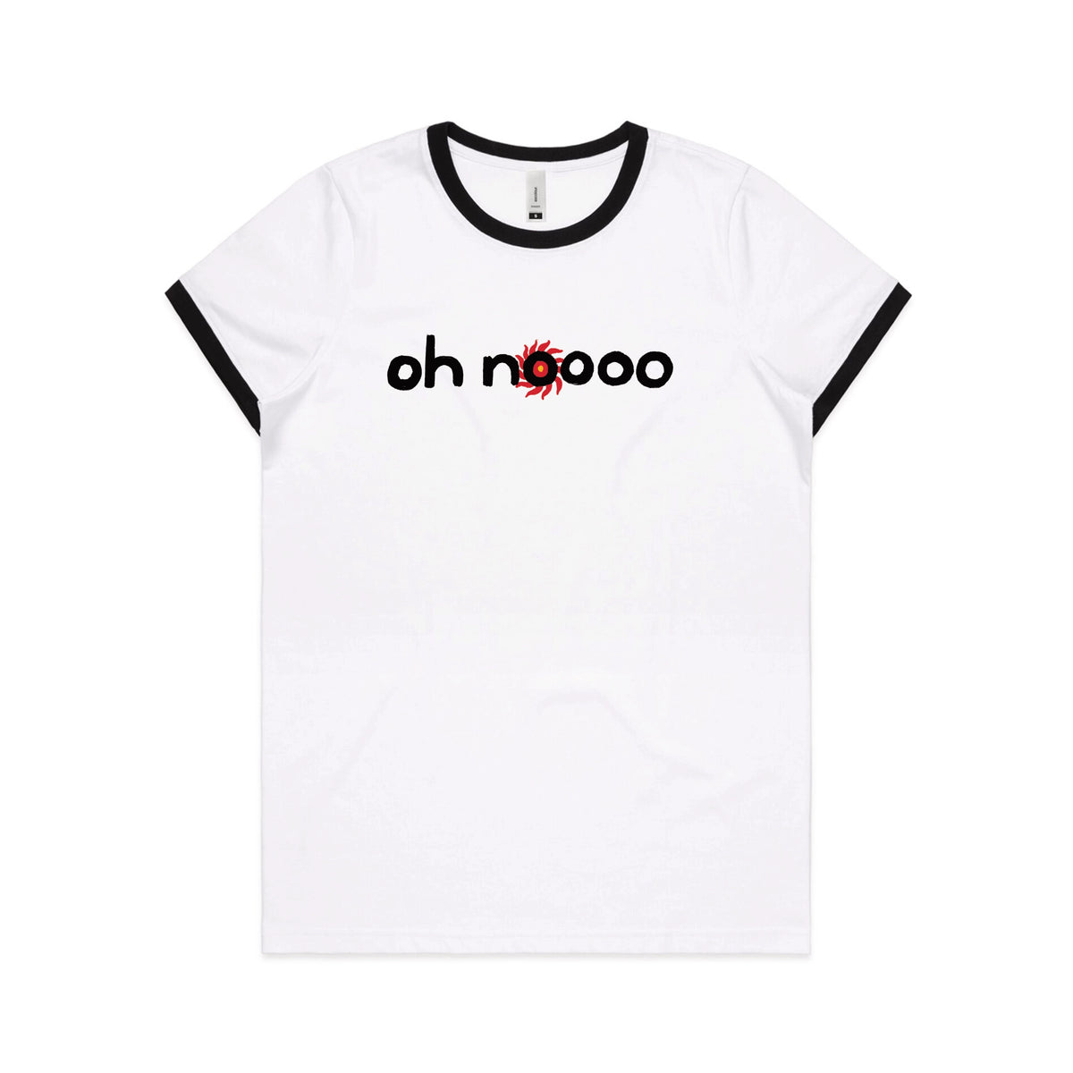 Black/White Ringer fitted womens t-shirt with Oh Noooo graphic by Lonely Kids Club