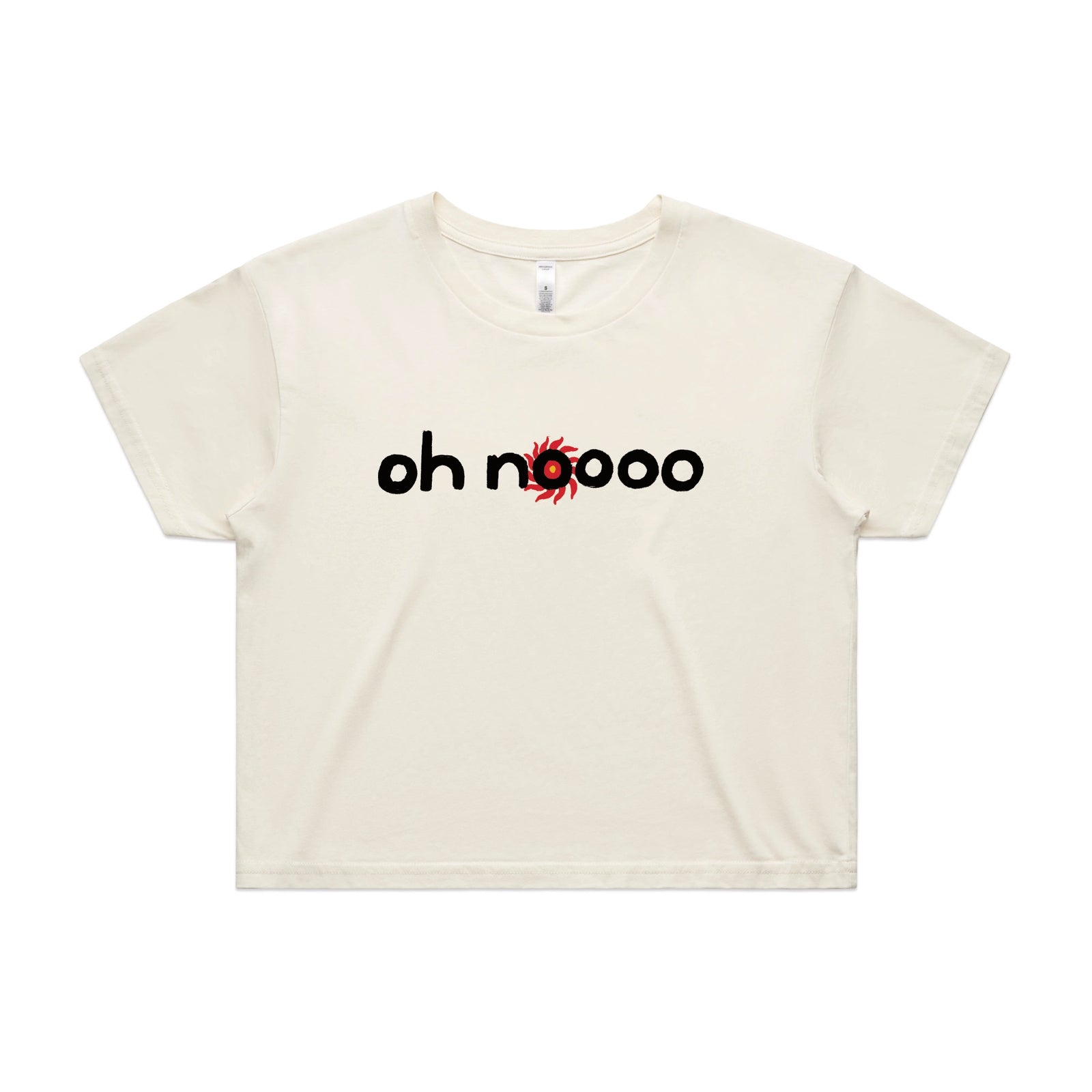 Ecru crop top with Oh Noooo graphic by Lonely Kids Club
