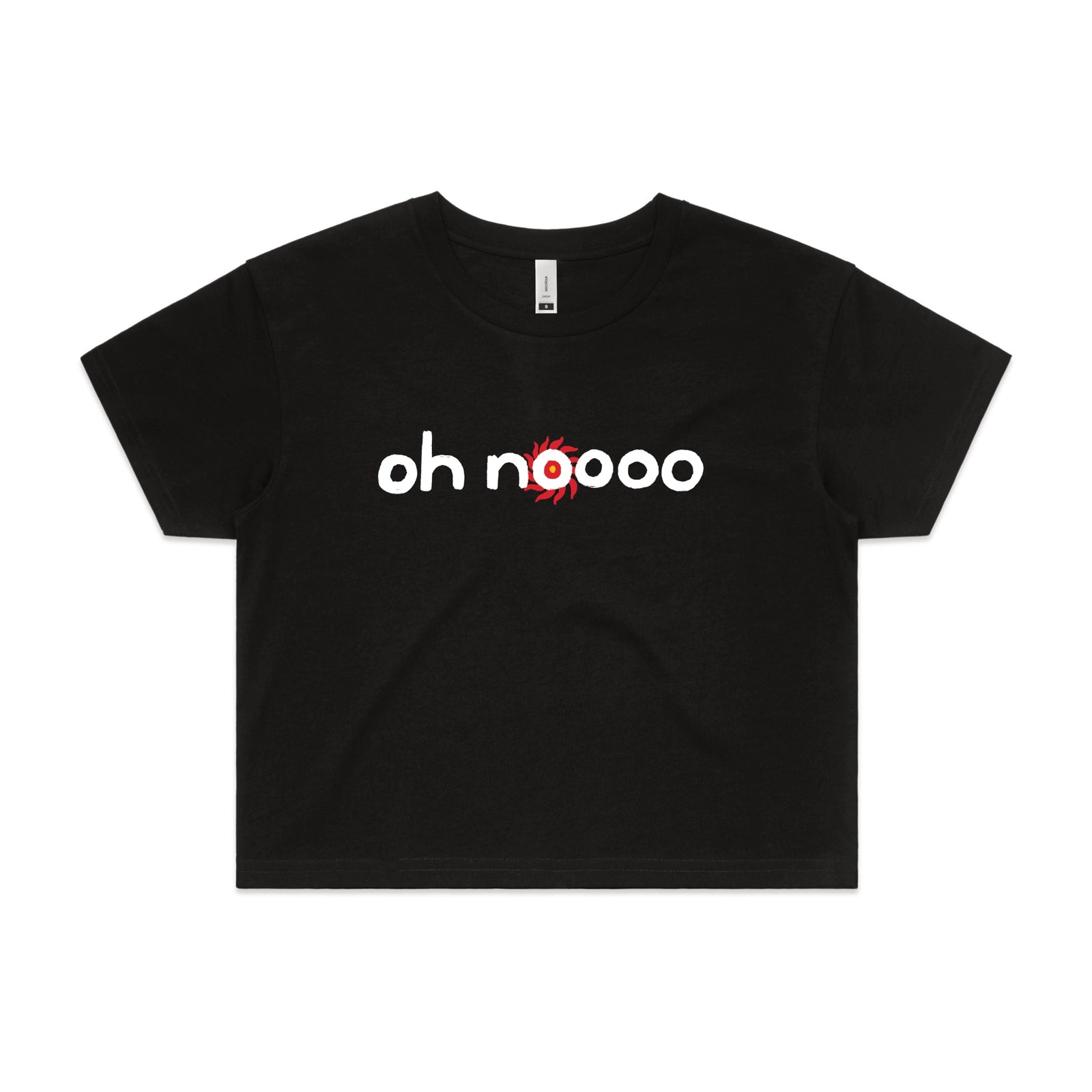 Black crop top with Oh Noooo graphic by Lonely Kids Club