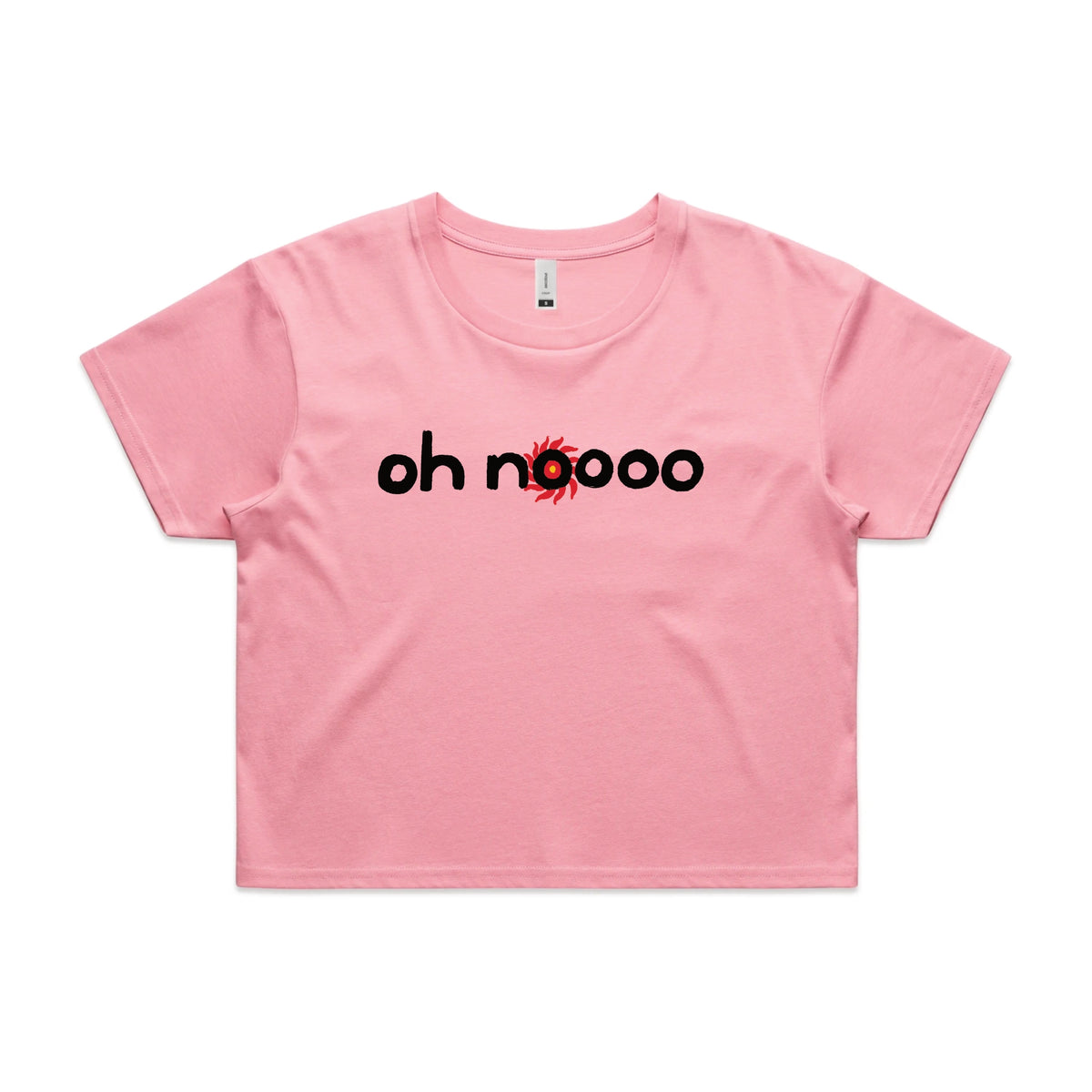 Bubblegum crop top with Oh Noooo graphic by Lonely Kids Club
