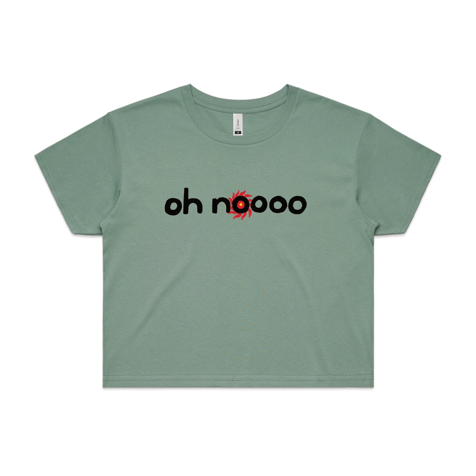 Sage crop top with Oh Noooo graphic by Lonely Kids Club
