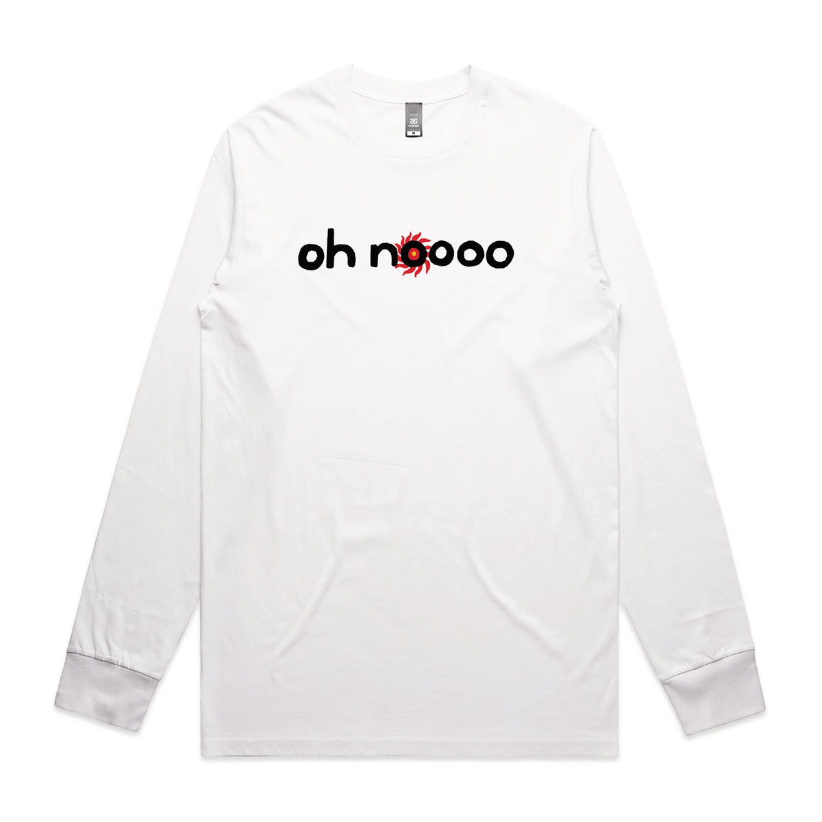 White long sleeve t-shirt with Oh Noooo graphic by Lonely Kids Club
