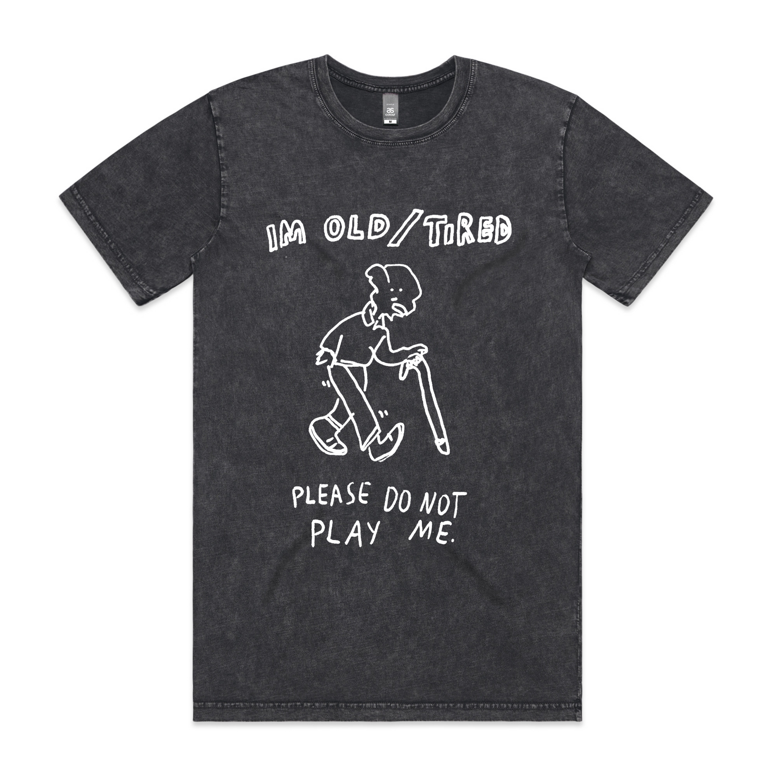 Acid Wash unisex t-shirt with Old And Tired graphic by Lonely Kids Club