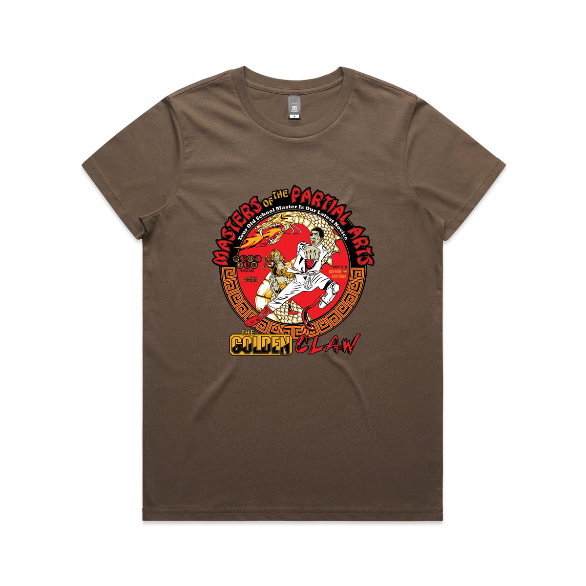 Walnut fitted womens t-shirt with Masters Of The Partial Arts graphic by Lonely Kids Club