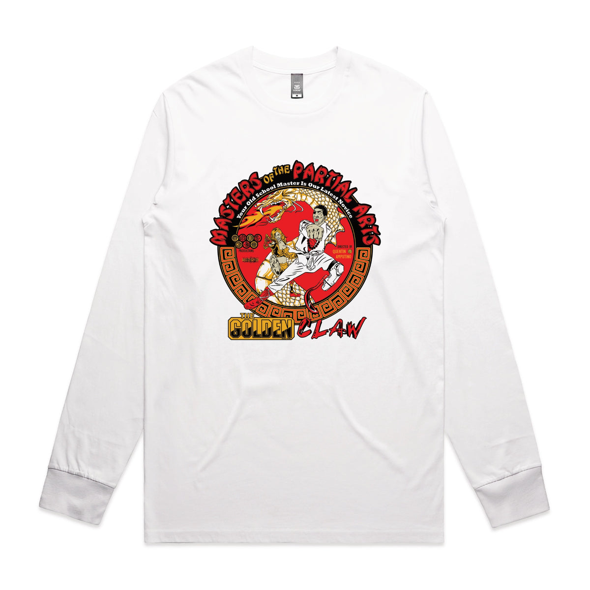 White long sleeve t-shirt with Masters Of The Partial Arts graphic by Lonely Kids Club