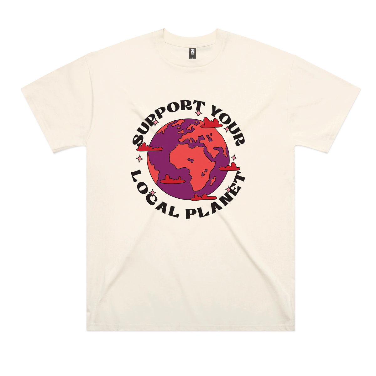 Ecru oversized t-shirt with Support Your Local Planet graphic by Lonely Kids Club