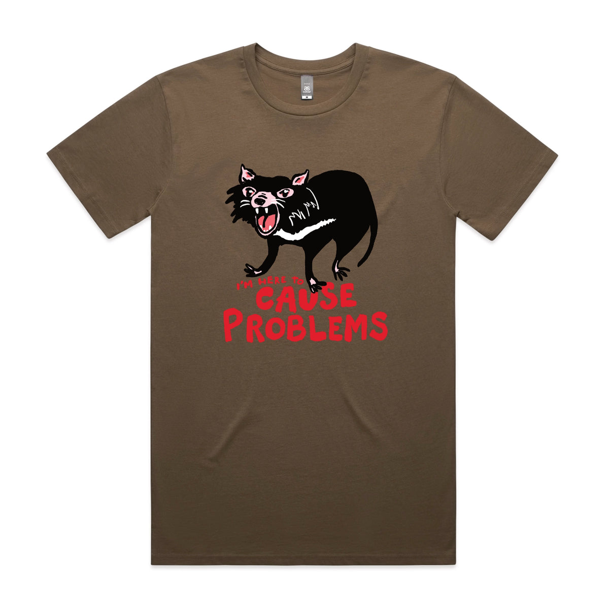 Walnut unisex t-shirt with Cause Problems graphic by Lonely Kids Club