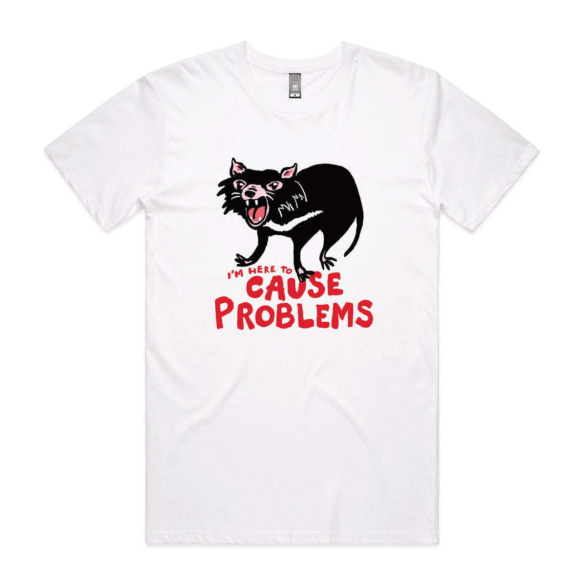 White unisex t-shirt with Cause Problems graphic by Lonely Kids Club