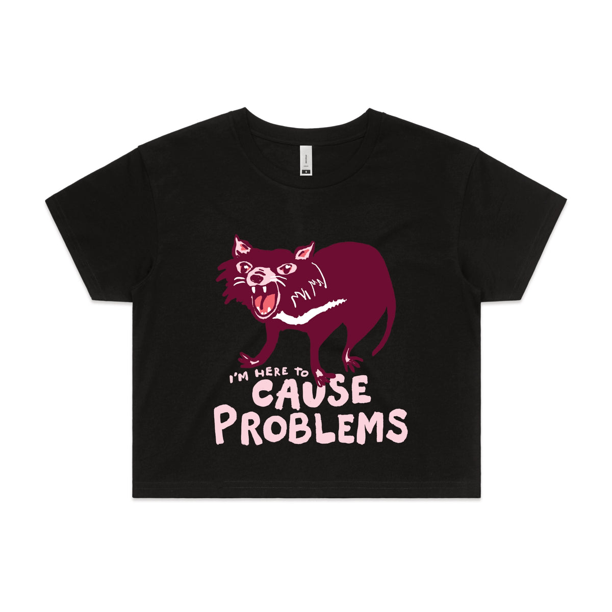 Black crop top with Cause Problems graphic by Lonely Kids Club