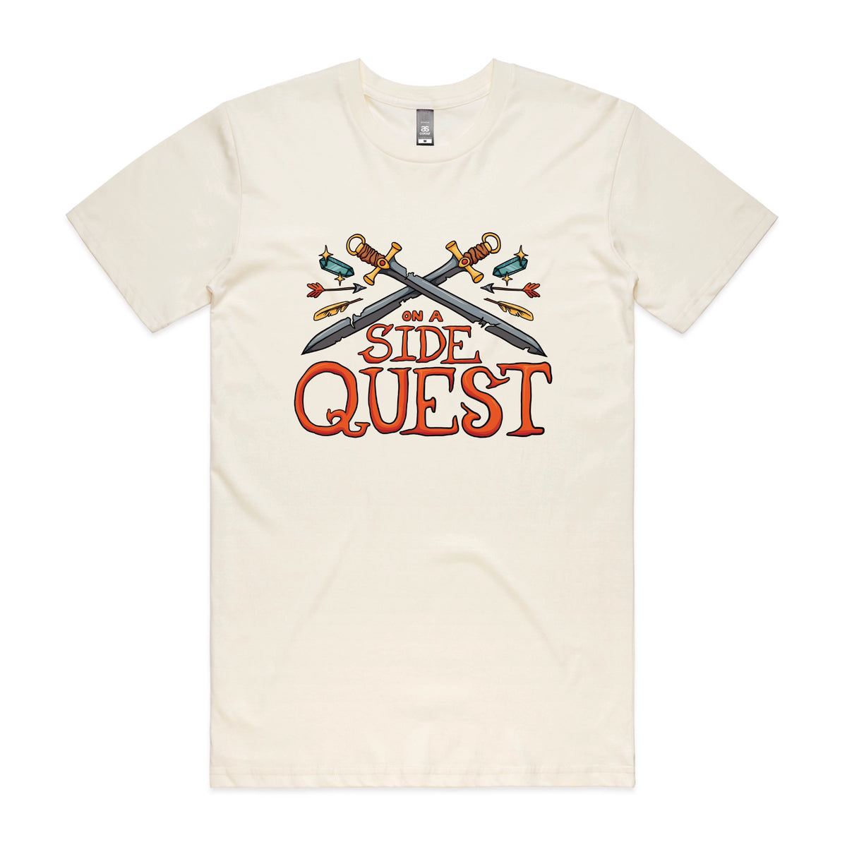 Ecru unisex t-shirt with Side Quest graphic by Lonely Kids Club