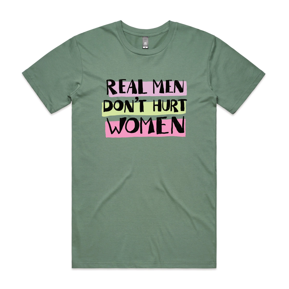 Sage unisex t-shirt with Real Men graphic by Lonely Kids Club