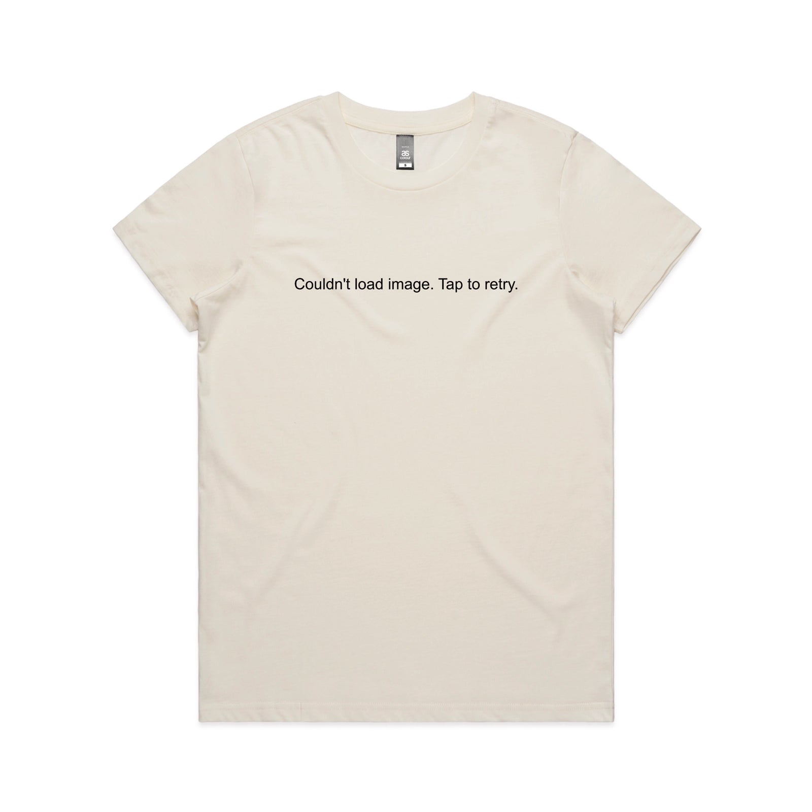 Ecru fitted womens t-shirt with Tap To Retry graphic by Lonely Kids Club