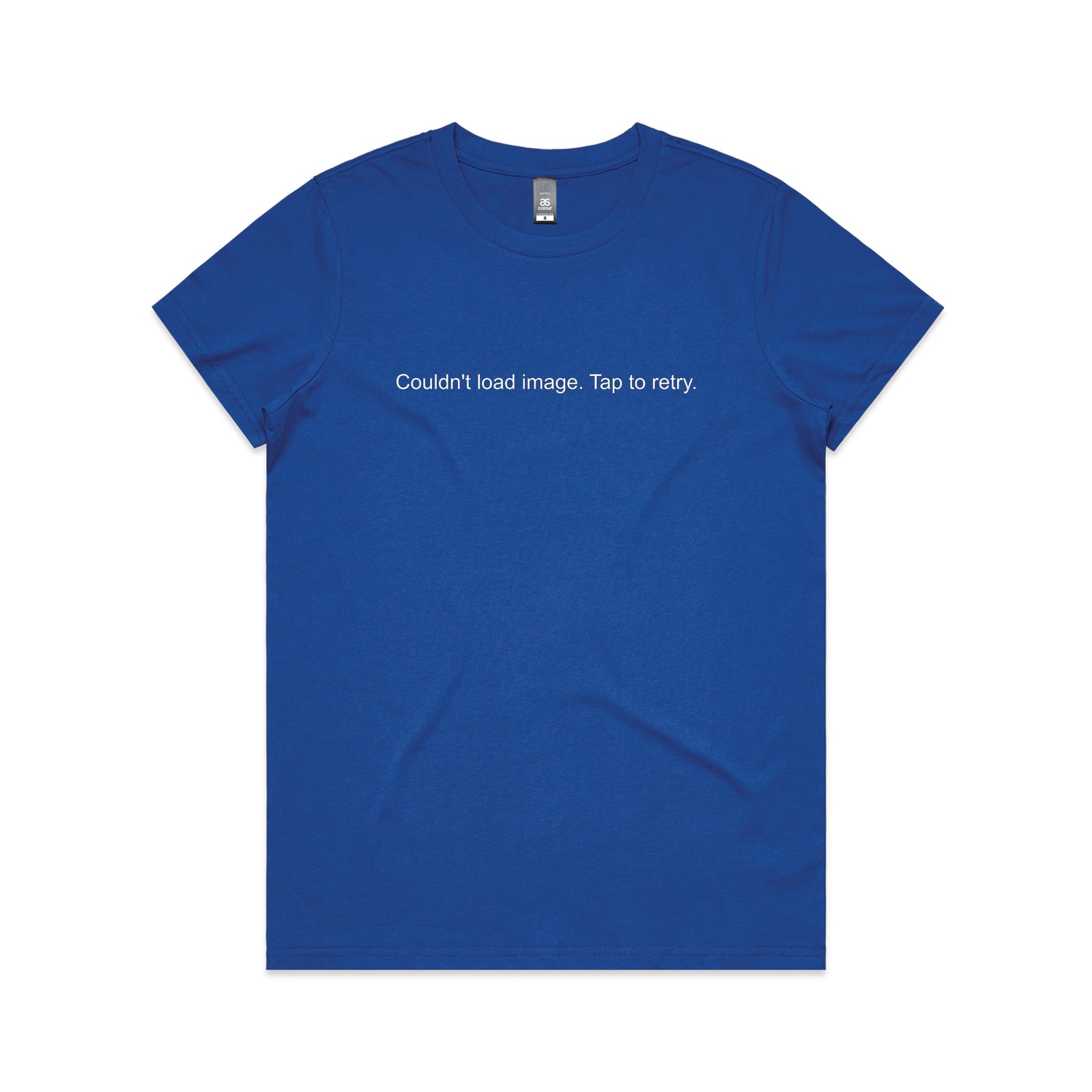 Royal Blue fitted womens t-shirt with Tap To Retry graphic by Lonely Kids Club