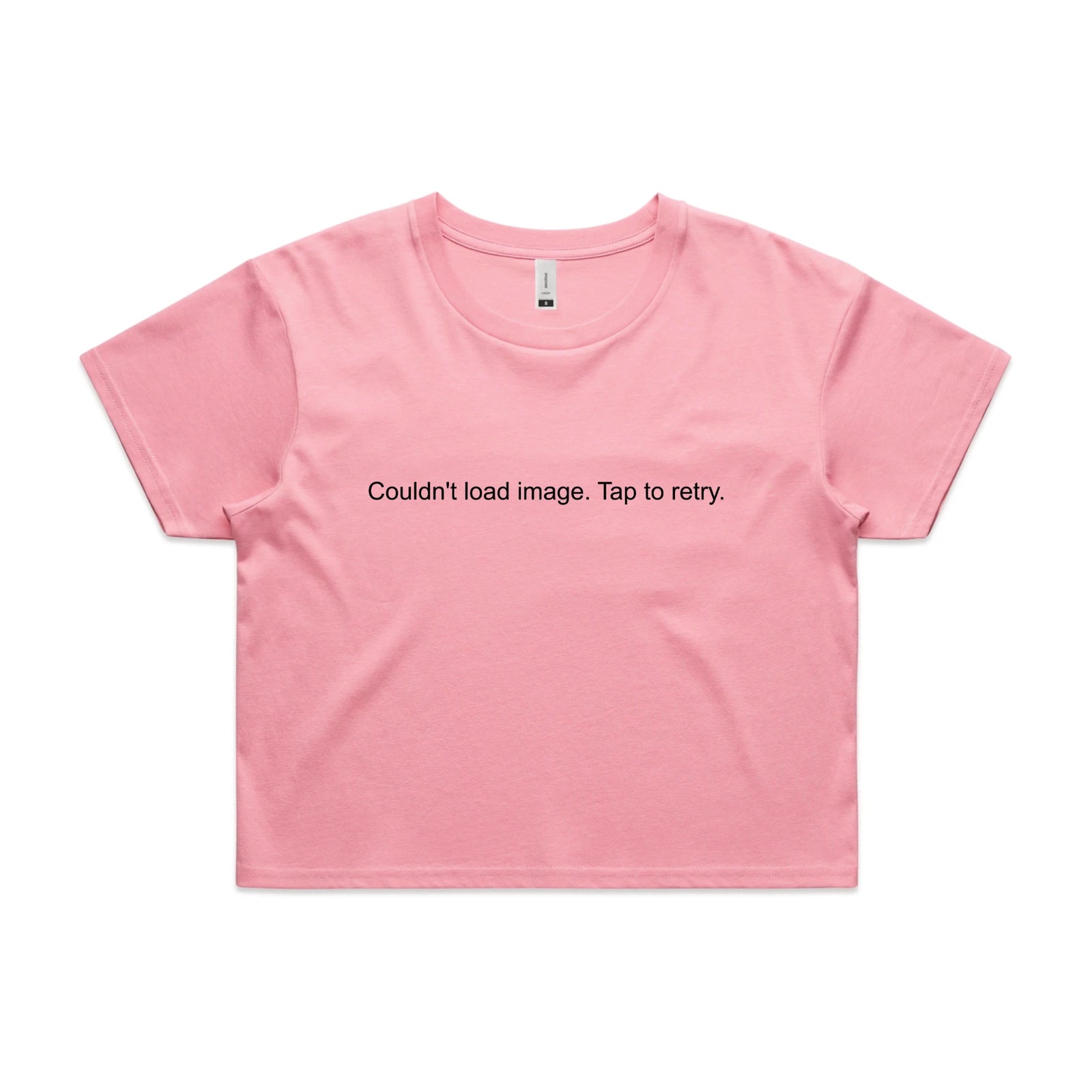 Bubblegum crop top with Tap To Retry graphic by Lonely Kids Club