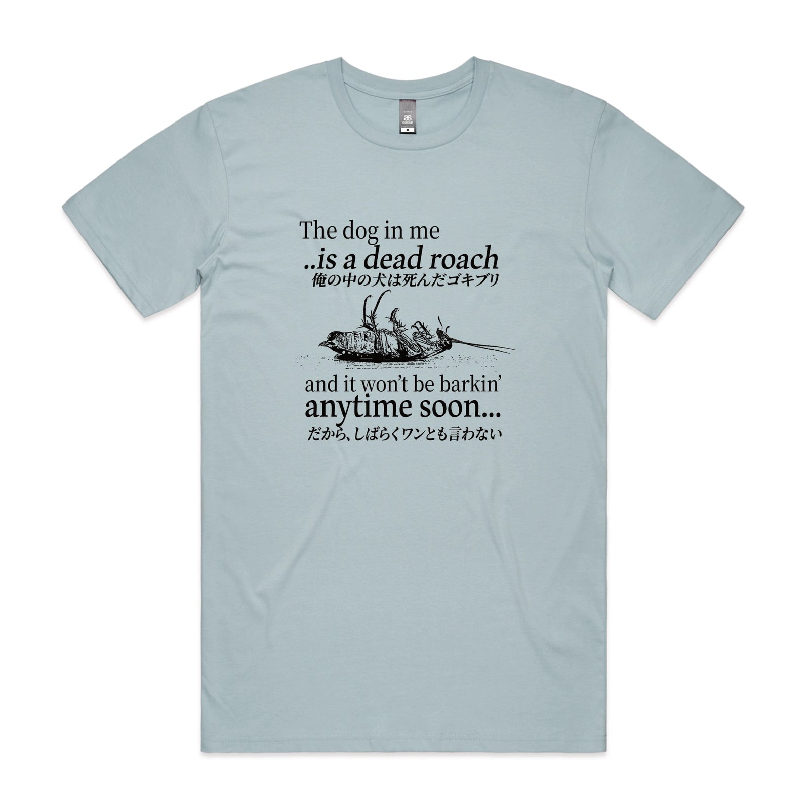 Pale Blue unisex t-shirt with Dead Roach graphic by Lonely Kids Club