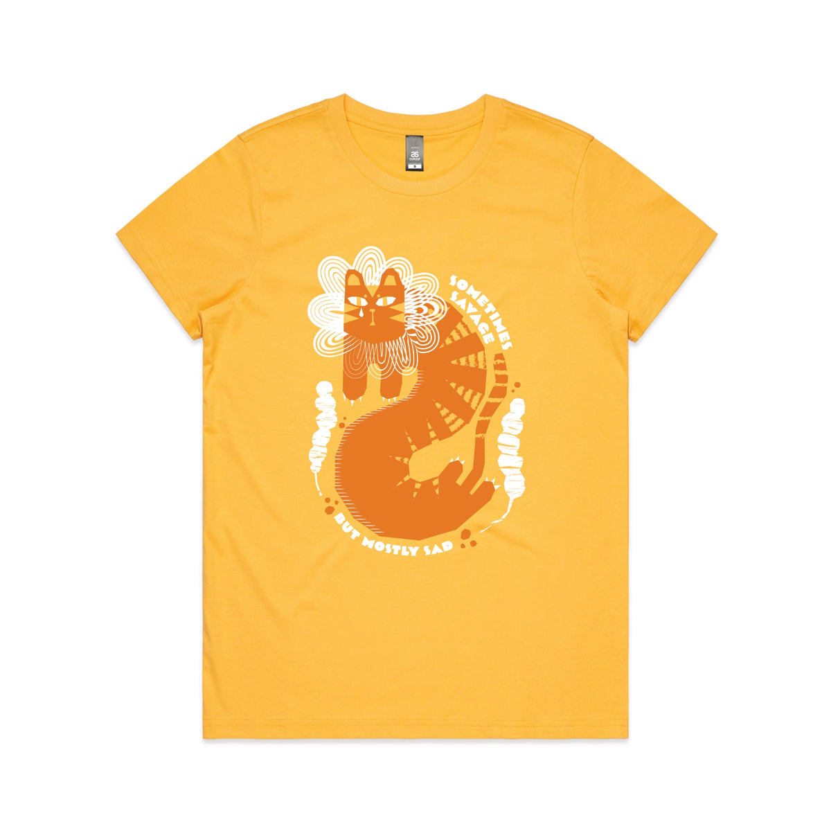 Yellow fitted womens t-shirt with Sometimes Savage graphic by Lonely Kids Club