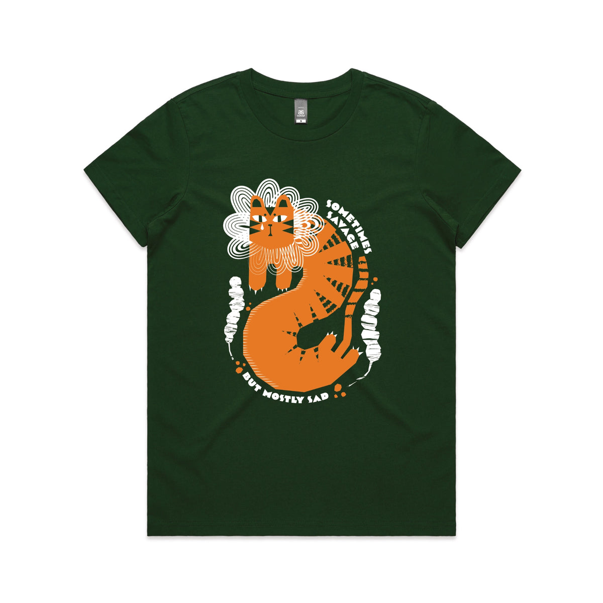 Forest Green fitted womens t-shirt with Sometimes Savage graphic by Lonely Kids Club