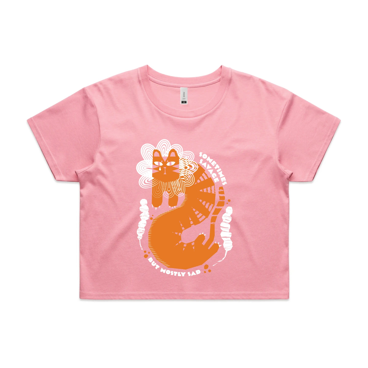 Bubblegum crop top with Sometimes Savage graphic by Lonely Kids Club