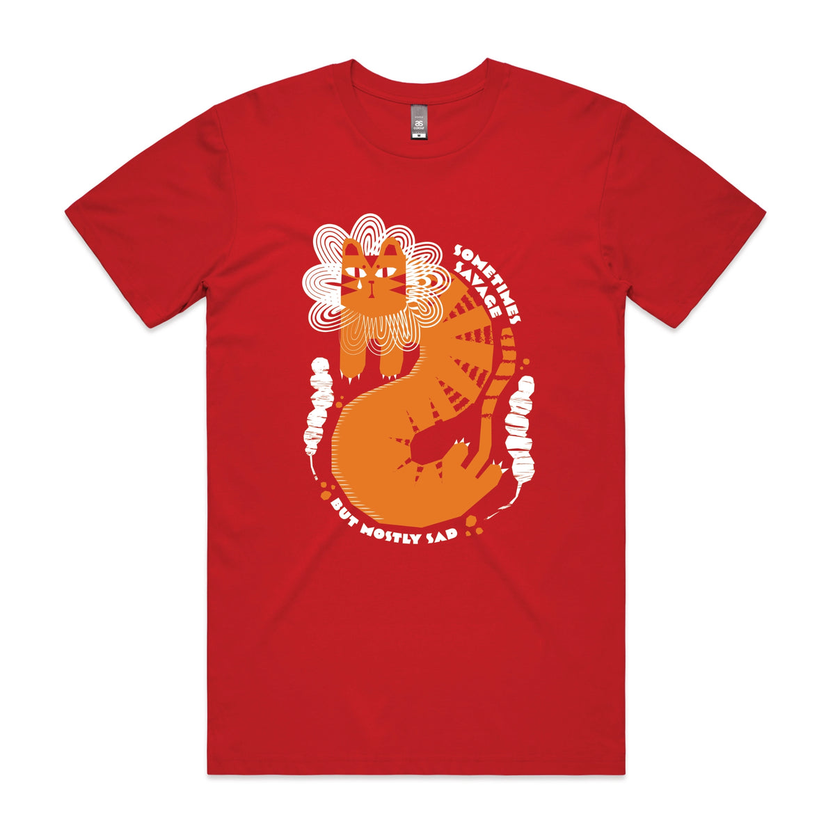 Red unisex t-shirt with Sometimes Savage graphic by Lonely Kids Club