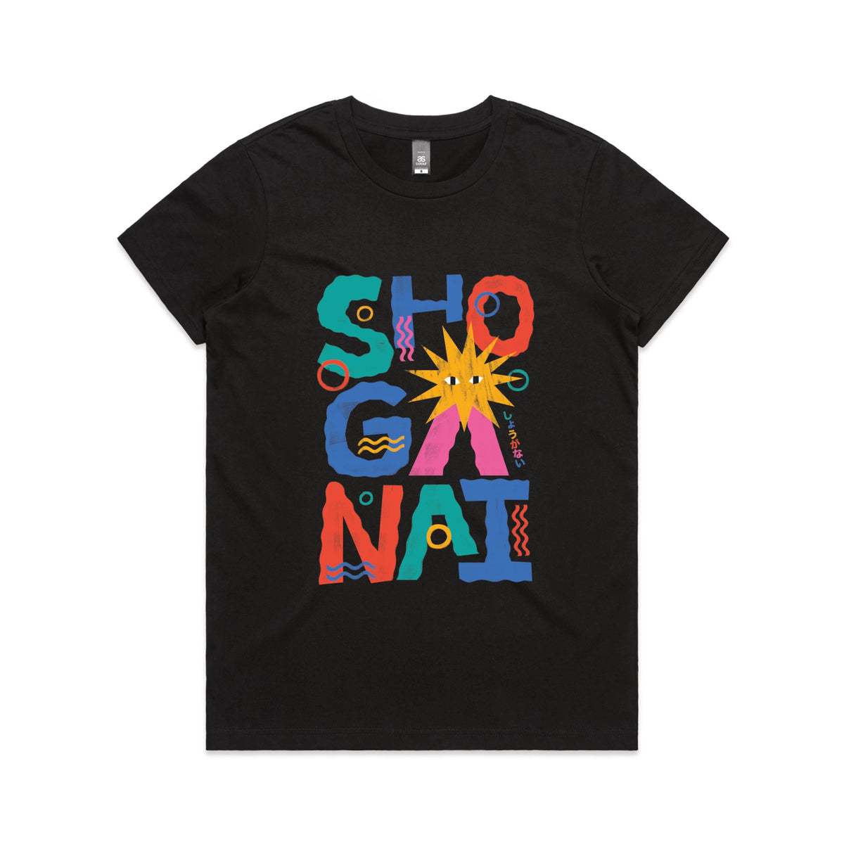 Black fitted womens t-shirt with Shoganai graphic by Lonely Kids Club