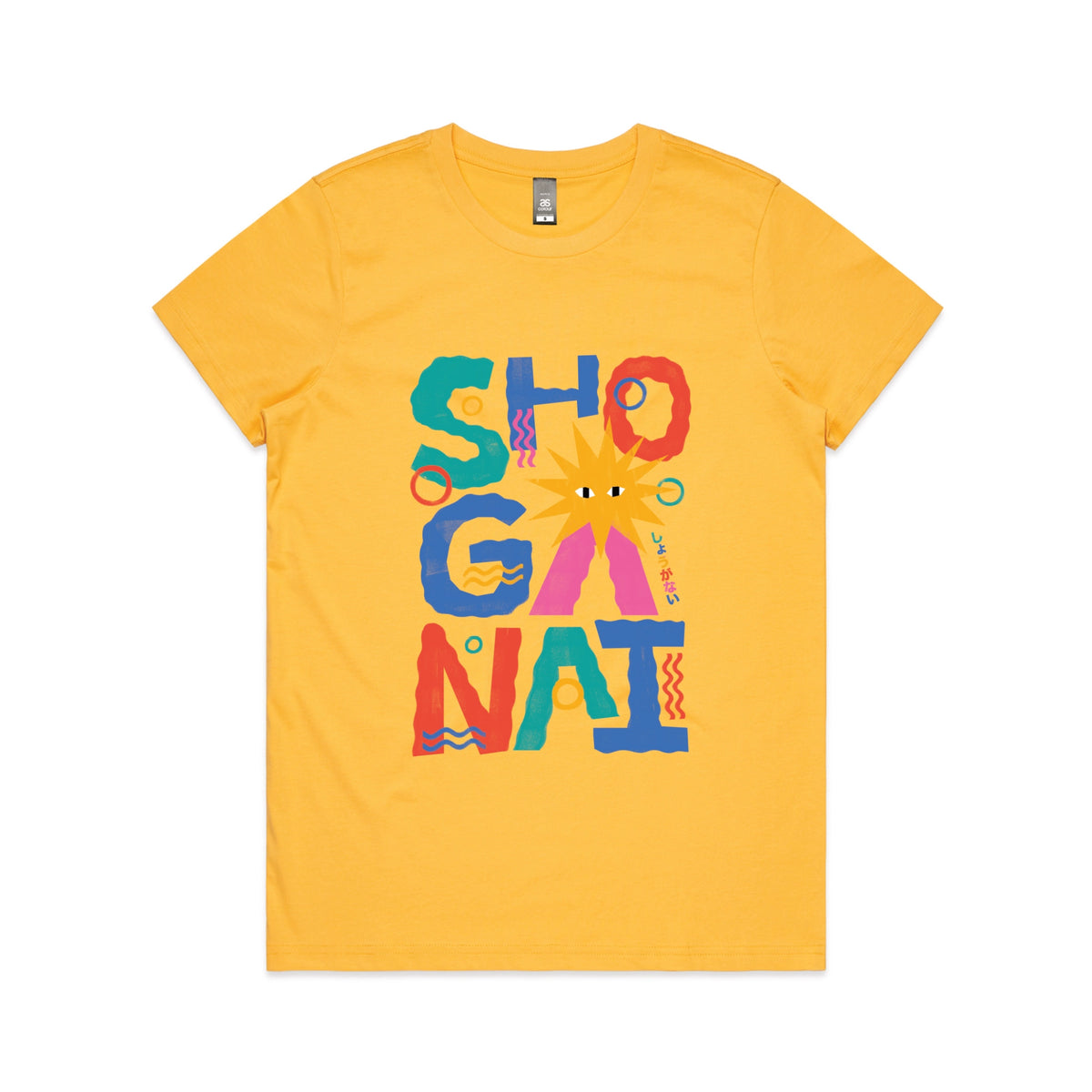 Yellow fitted womens t-shirt with Shoganai graphic by Lonely Kids Club