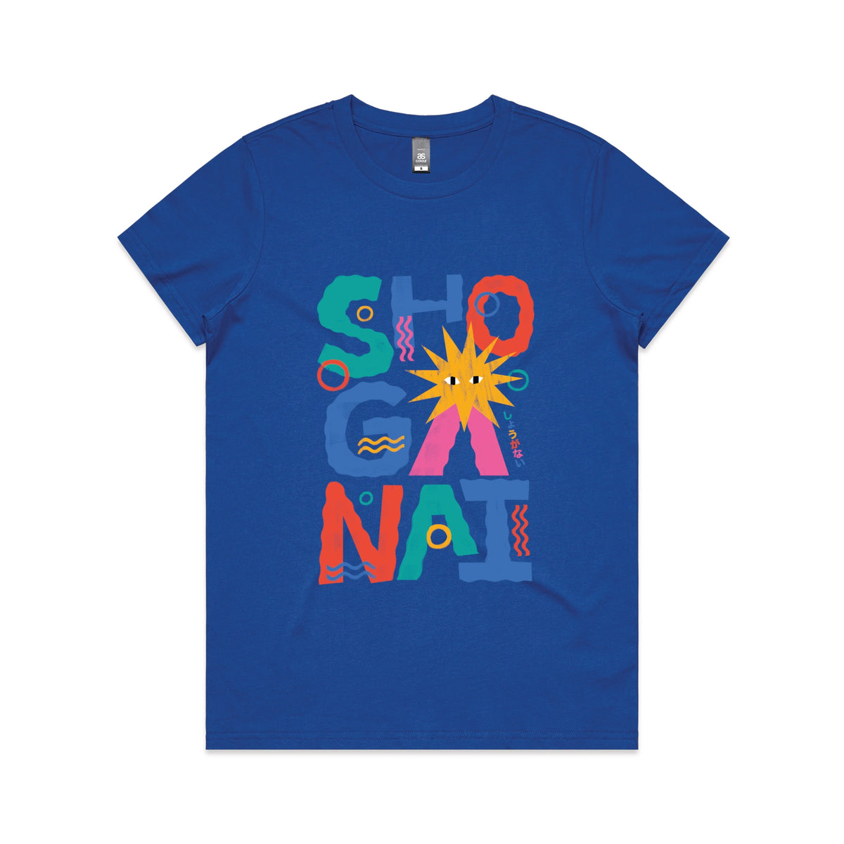 Royal Blue fitted womens t-shirt with Shoganai graphic by Lonely Kids Club