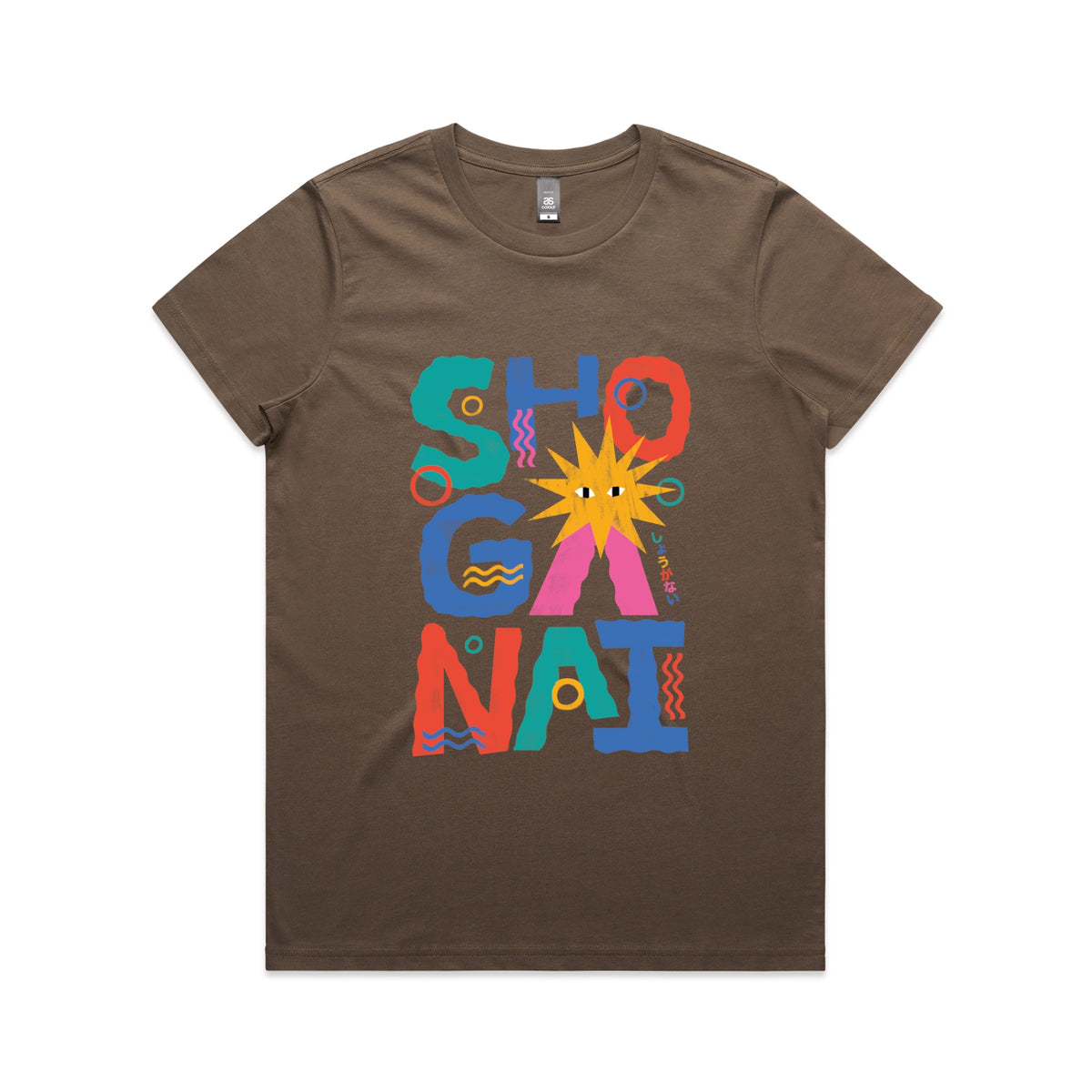 Walnut fitted womens t-shirt with Shoganai graphic by Lonely Kids Club