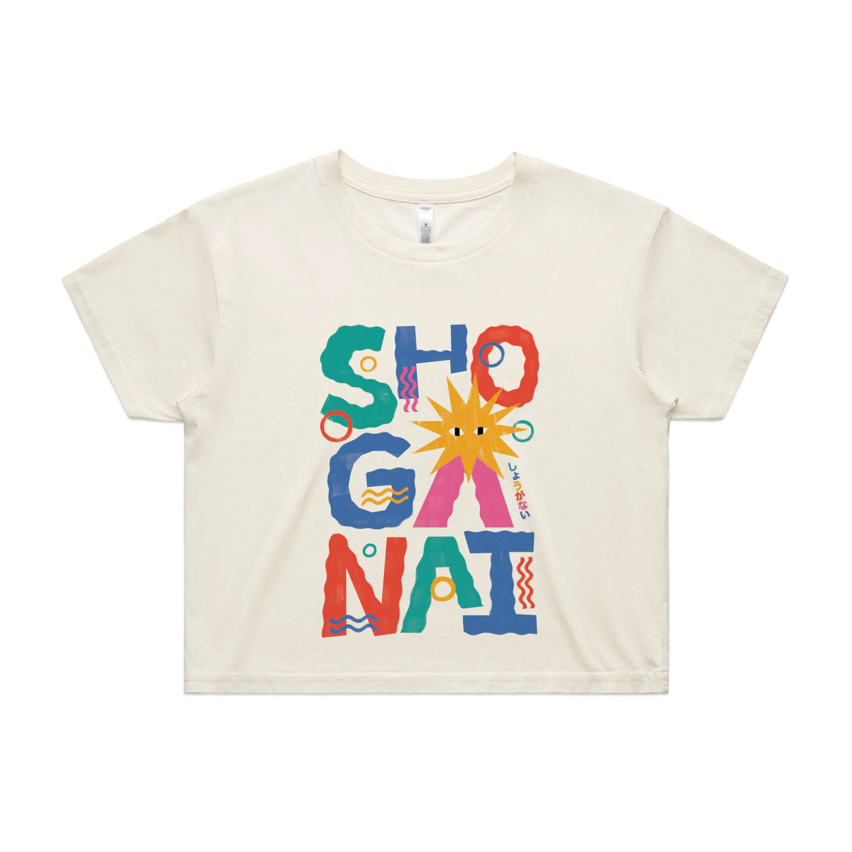 Ecru crop top with Shoganai graphic by Lonely Kids Club