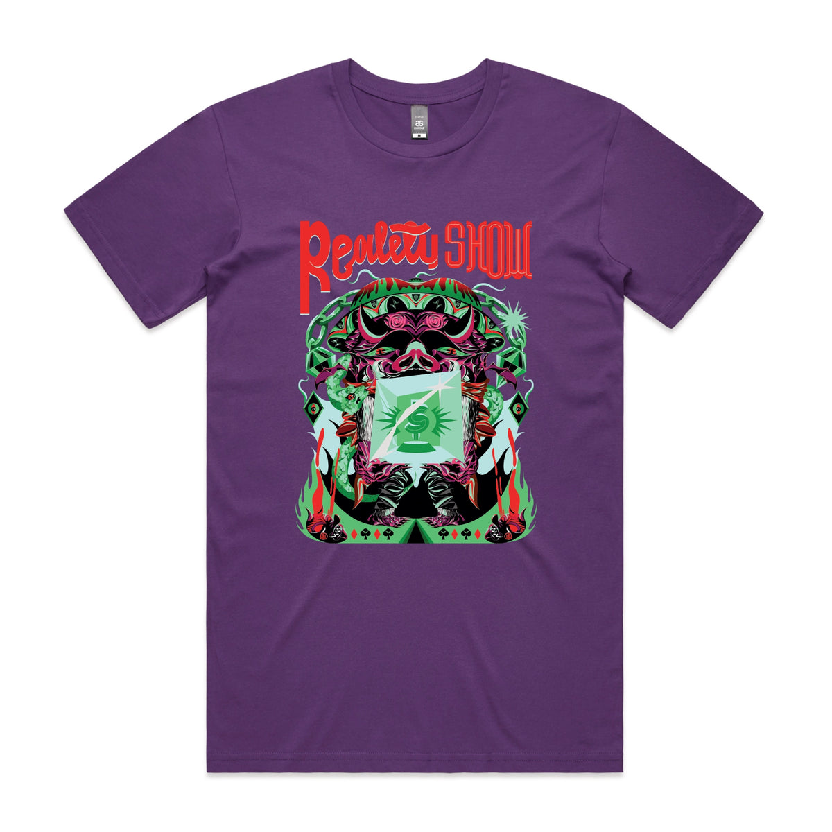 Purple unisex t-shirt with Reality Show graphic by Lonely Kids Club