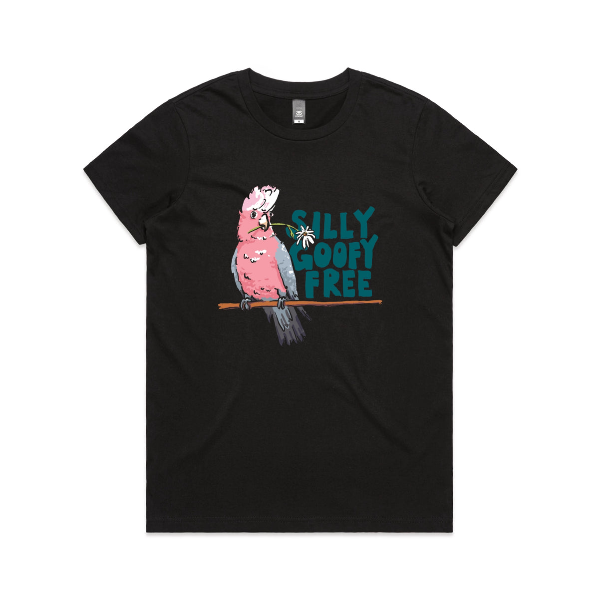 Black fitted womens t-shirt with Silly Goofy Free graphic by Lonely Kids Club