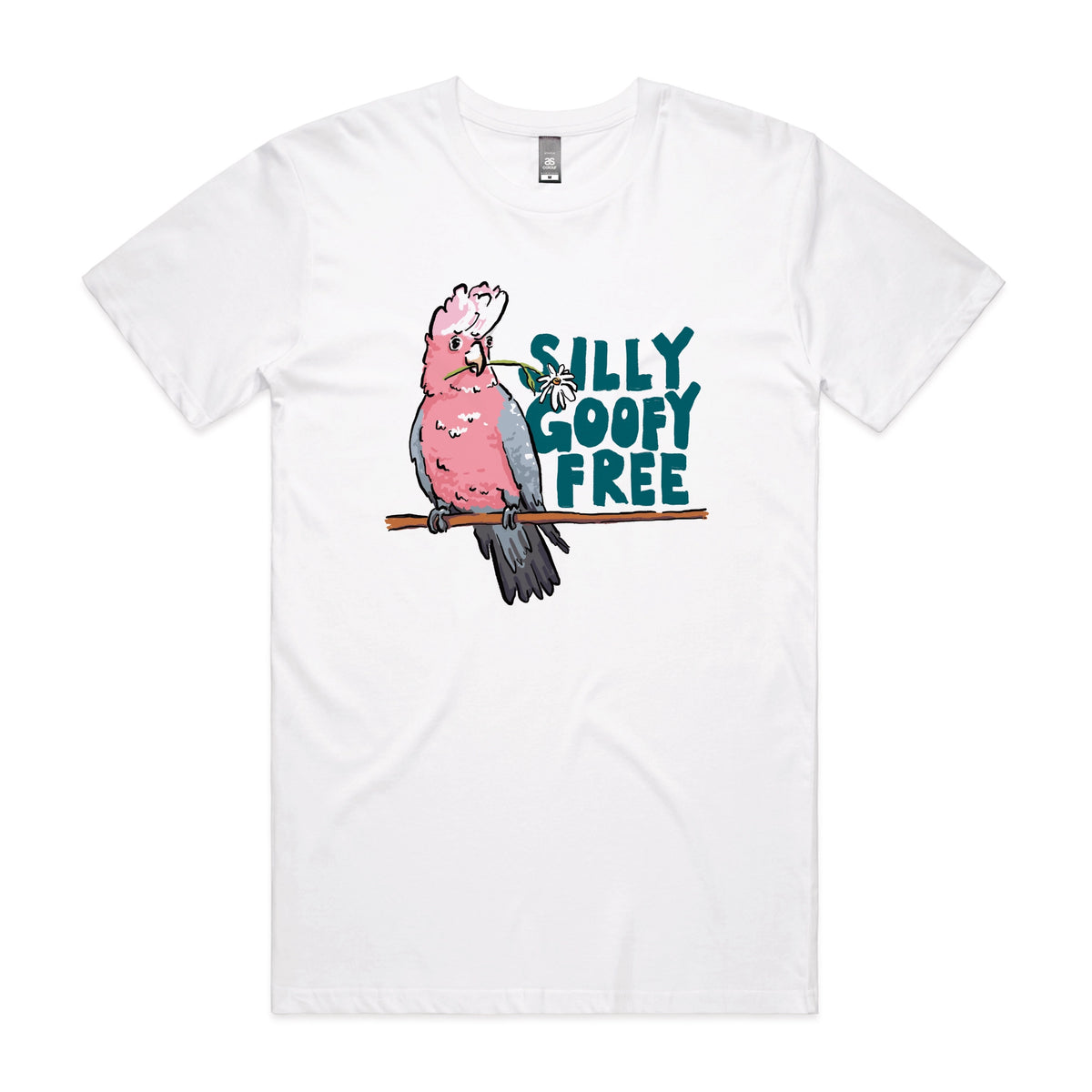 White unisex t-shirt with Silly Goofy Free graphic by Lonely Kids Club