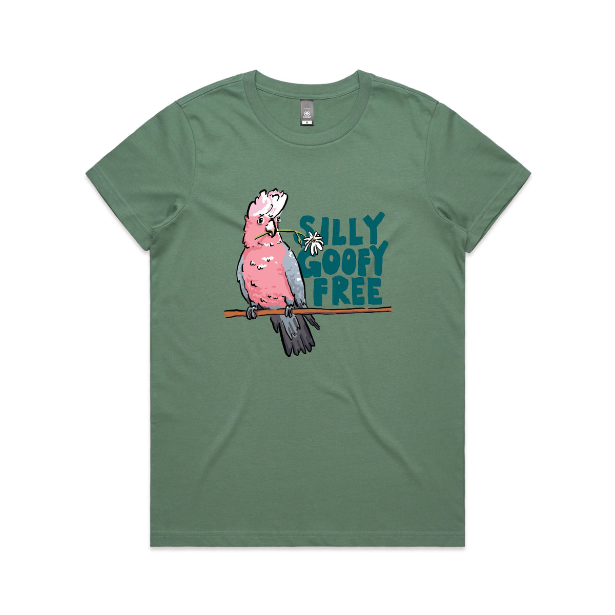 Sage fitted womens t-shirt with Silly Goofy Free graphic by Lonely Kids Club