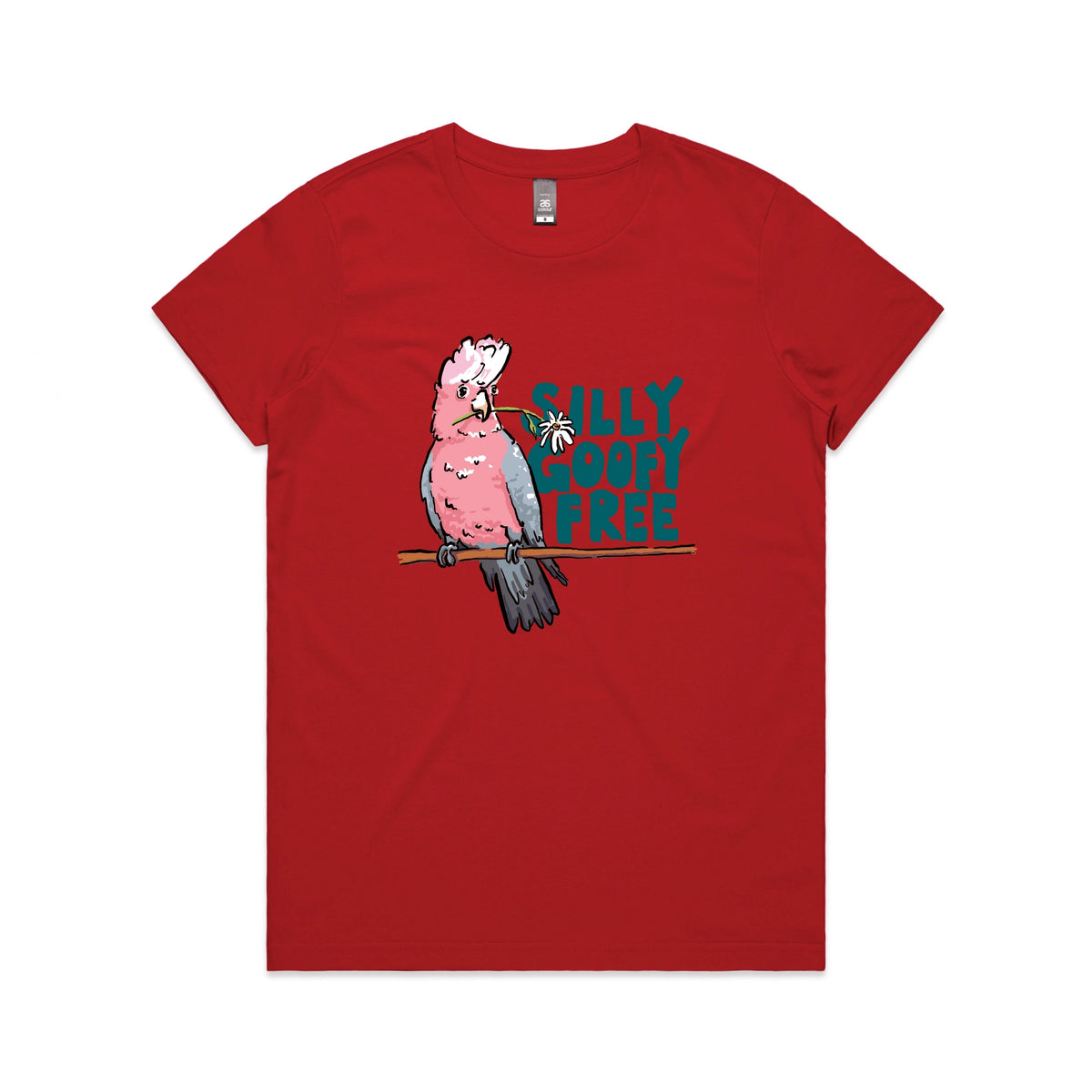 Red fitted womens t-shirt with Silly Goofy Free graphic by Lonely Kids Club