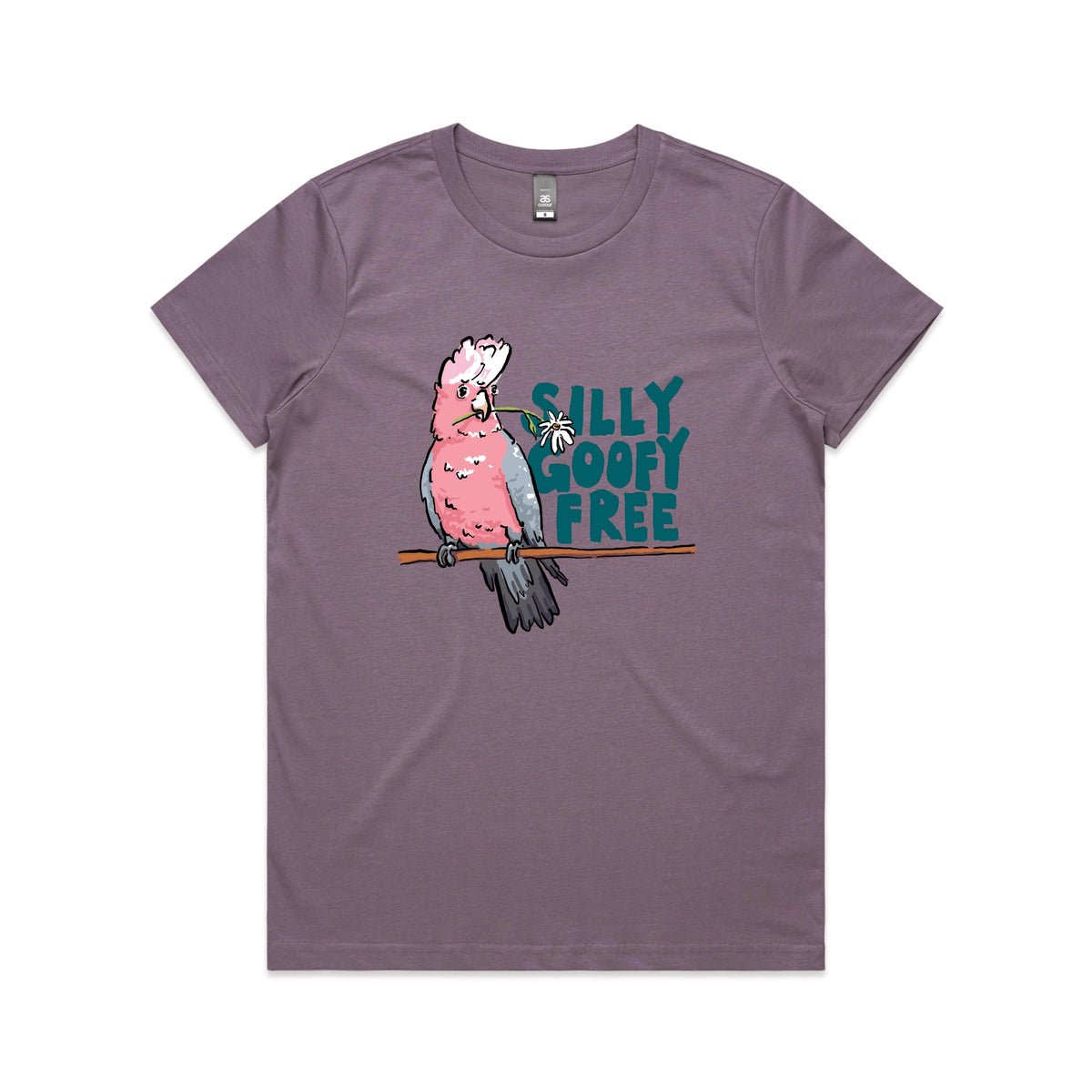 Mauve fitted womens t-shirt with Silly Goofy Free graphic by Lonely Kids Club