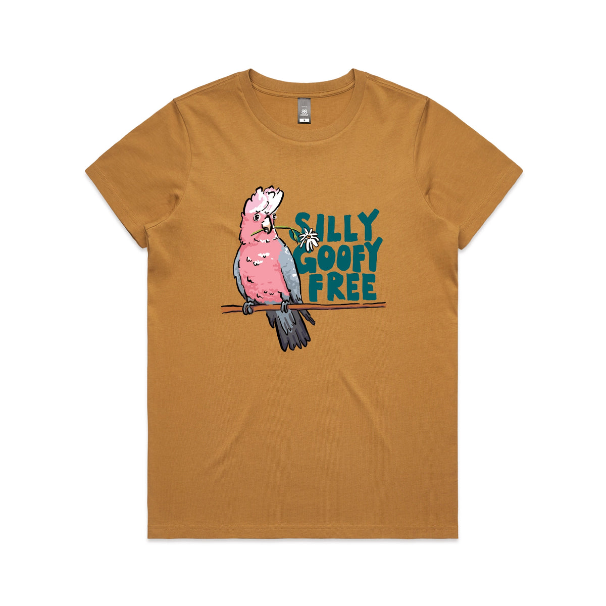 Camel fitted womens t-shirt with Silly Goofy Free graphic by Lonely Kids Club
