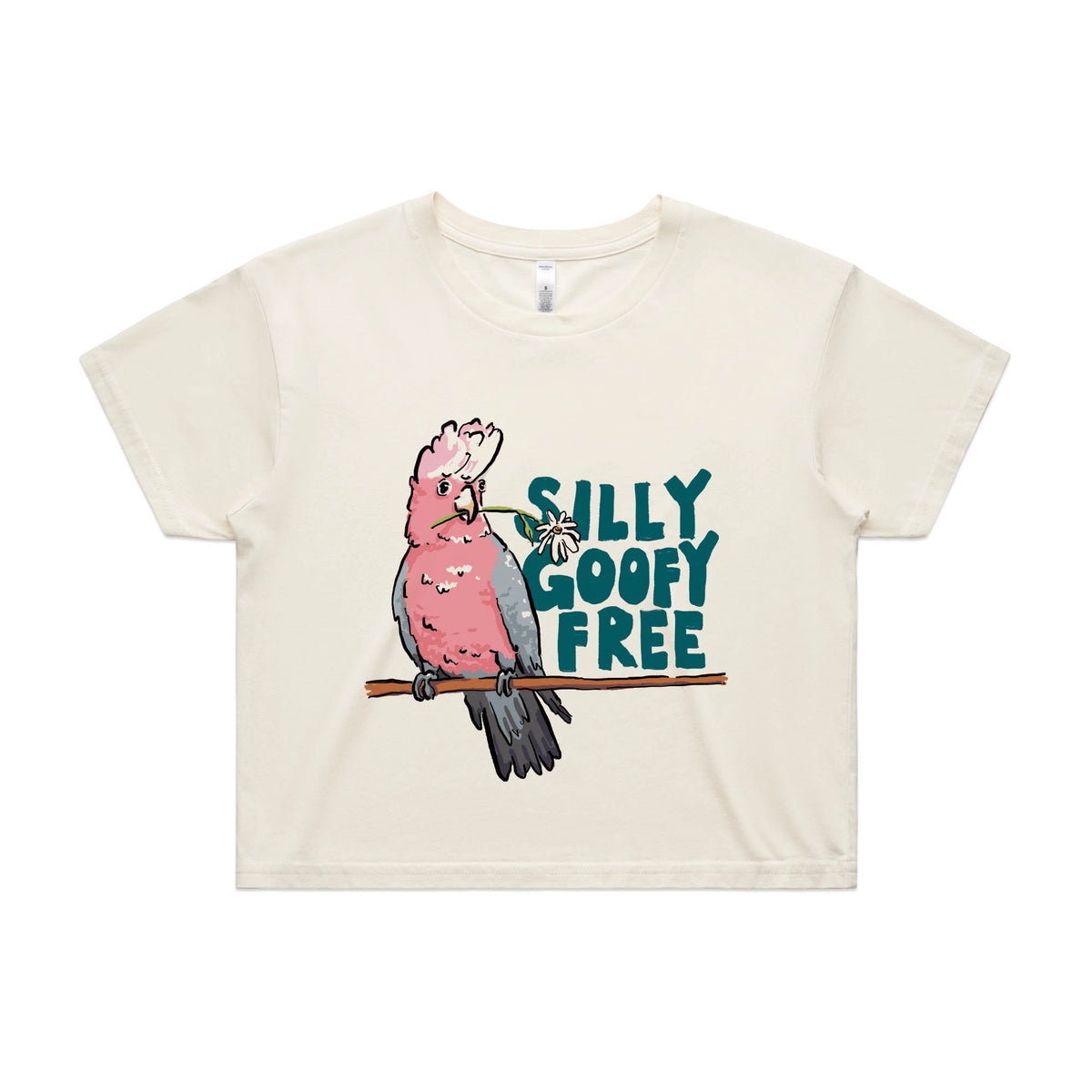 Ecru crop top with Silly Goofy Free graphic by Lonely Kids Club